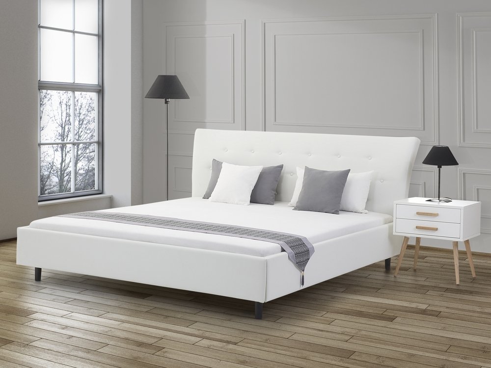 Bett Kunstleder weiß Lattenrost 180 x 200 cm SAVERNE Bett Kunstleder weiß Lattenrost 180 x 200 cm SAVERNE