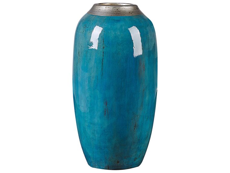 Vase décoratif bleu à col argenté 42 cm MILETUS_791569