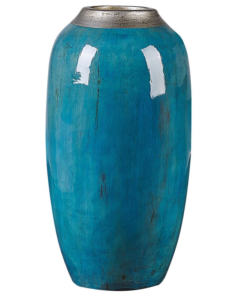 Vase décoratif bleu à col argenté 42 cm MILETUS_791569