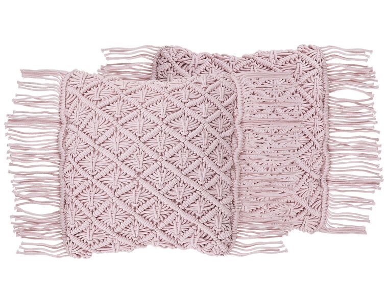 Conjunto de 2 cojines de algodón rosa pastel macramé 40 x 40 cm YANIKLAR_768952