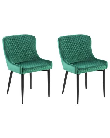 Conjunto de 2 sillas de comedor de terciopelo verde/negro SOLANO