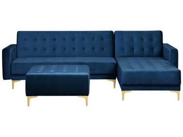 Left Hand Velvet Corner Sofa with Ottoman Navy Blue ABERDEEN