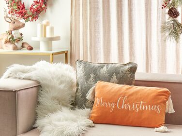Pute med julemotiv og dusker fløyel Oransje 30 x 50 cm LITHOPS