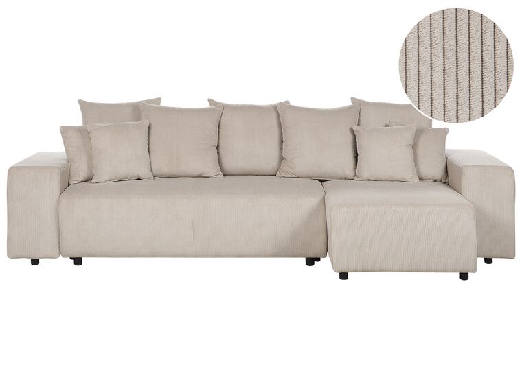 Canapé-lit d'angle à gauche avec rangement en velours côtelé taupe LUSPA_898680