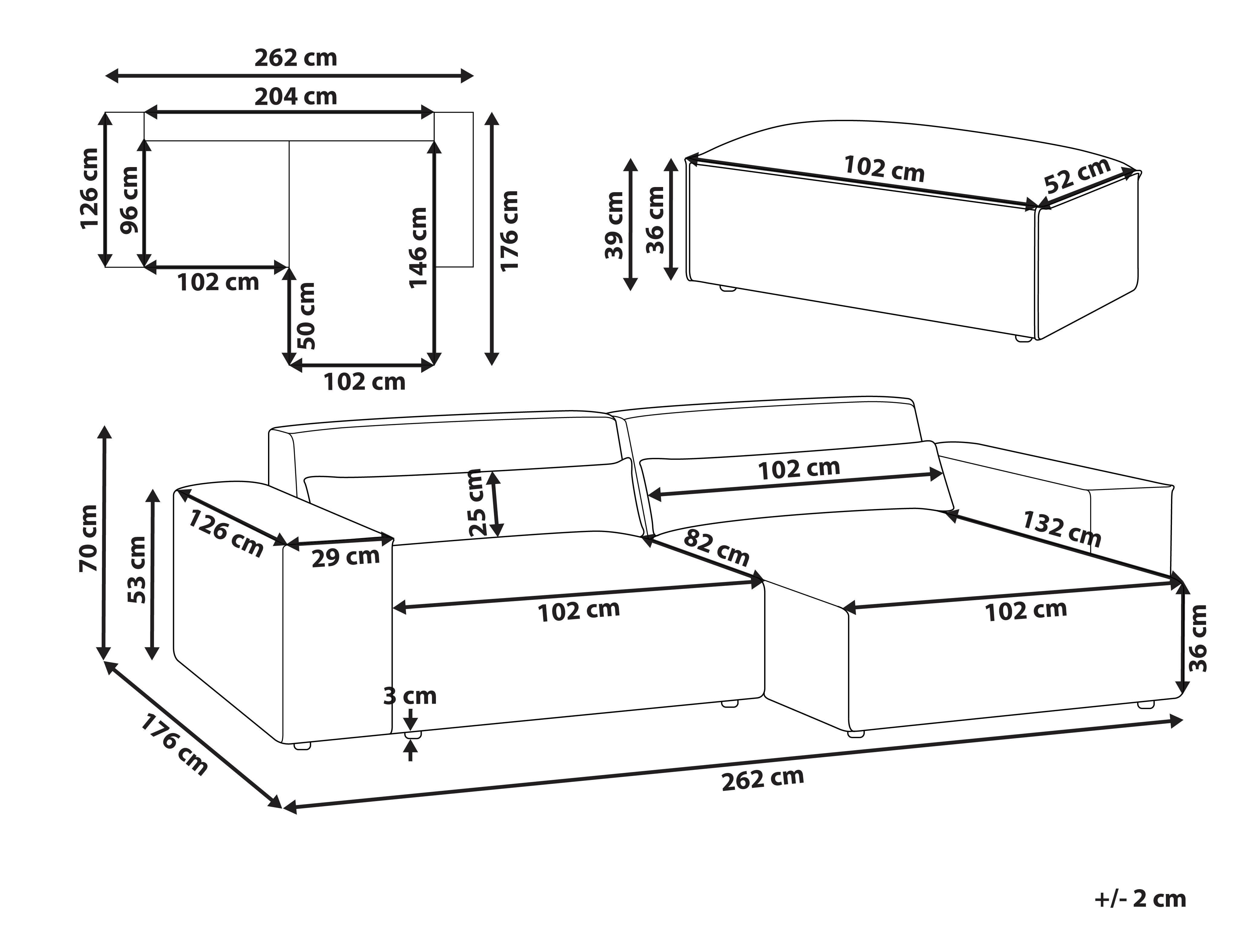 Sofá de canto modular 2 lugares com repousa-pés em tecido castanho à esquerda HELLNAR_912356