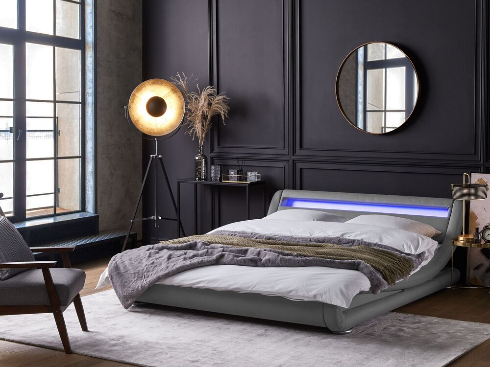 Bett Kunstleder Grau 140 X 200 Cm Mit Led Beleuchtung Avignon Beliani De Doppelbett holzbett bett bettgestell 140x200 weiß kiefer massivholz futonbett. bett avignon grau matt kunstleder 140x200 cm ch