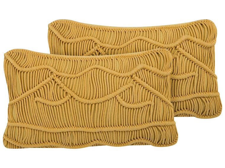 Set of 2 Cotton Macramé Cushions 30 x 50 cm Yellow KIRIS_768960