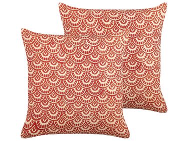 Set of 2 Cotton Cushions Geometric Pattern 45 x 45 cm Red RHUS