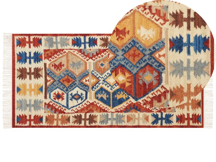 Kelim Teppich Wolle mehrfarbig 80 x 150 cm abstraktes Muster Kurzflor VANASHEN_858519