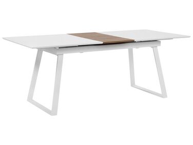 Mesa de jantar extensível branca e castanha clara 160/200 x 90 cm KALUNA