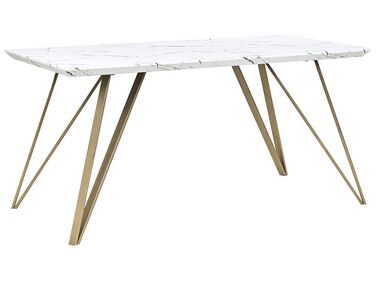 Mesa de jantar 150 x 80 cm efeito mármore branco com dourado MOLDEN