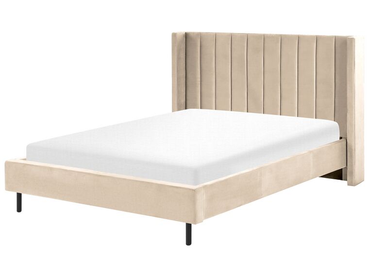 Zamatová posteľ 140 x 200 cm béžová VILLETTE_832577