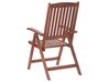 Set de terrasse table et 2 chaises en bois foncé coussins bleus TOSCANA_802616