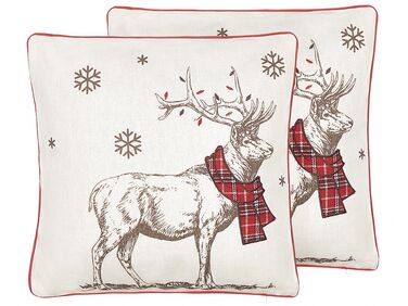 Set of 2 Cushions Reindeer Motif 45 x 45 cm Red and White SVEN