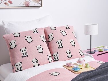 Set of 2 Cotton Kids Cushions Pandas Motif 45 x 45 cm Pink TALOKAN
