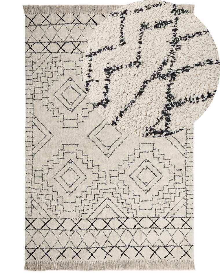 Teppich Baumwolle beige / schwarz geometrisches Muster 160 x 230 cm Kurzflor ZEYNE_840041
