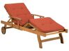 Acacia Wood Reclining Sun Lounger with Red Cushion JAVA_763159