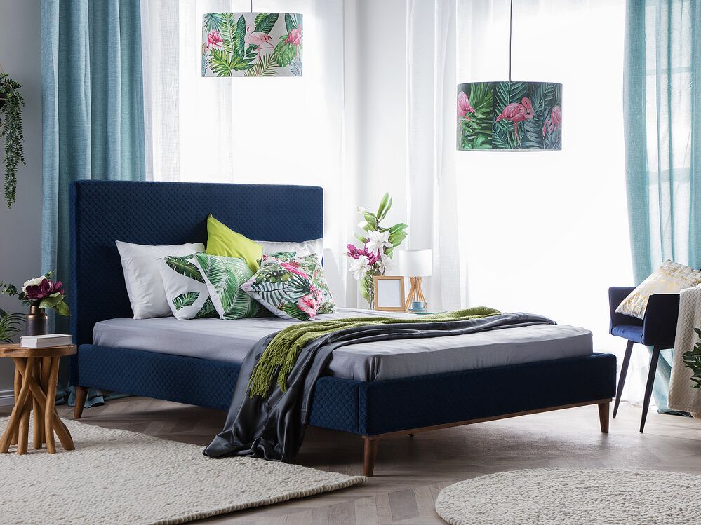 Velvet EU Super King Size Bed Navy Blue BAYONNE | Beliani.co.uk