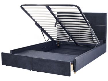 Łóżko welurowe z pojemnikiem 180 x 200 cm czarne VERNOYES 