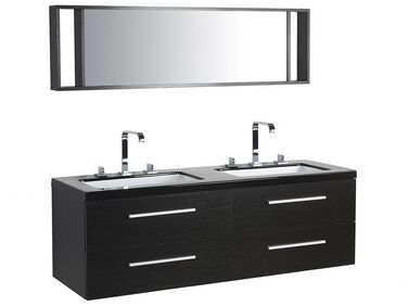 Badrumsmöbler väggskåp spegel och 2 tvättställ svart MALAGA