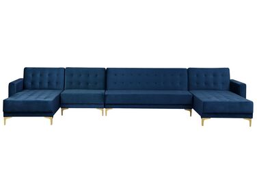 6 Seater U-Shaped Modular Velvet Sofa Navy Blue ABERDEEN