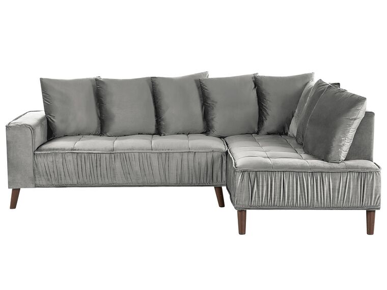Canapé d'angle gauche en velours gris GRENA_837244