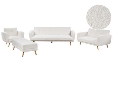 Conjunto de sofás 6 lugares e repousa-pés em tecido bouclé branco FLORLI