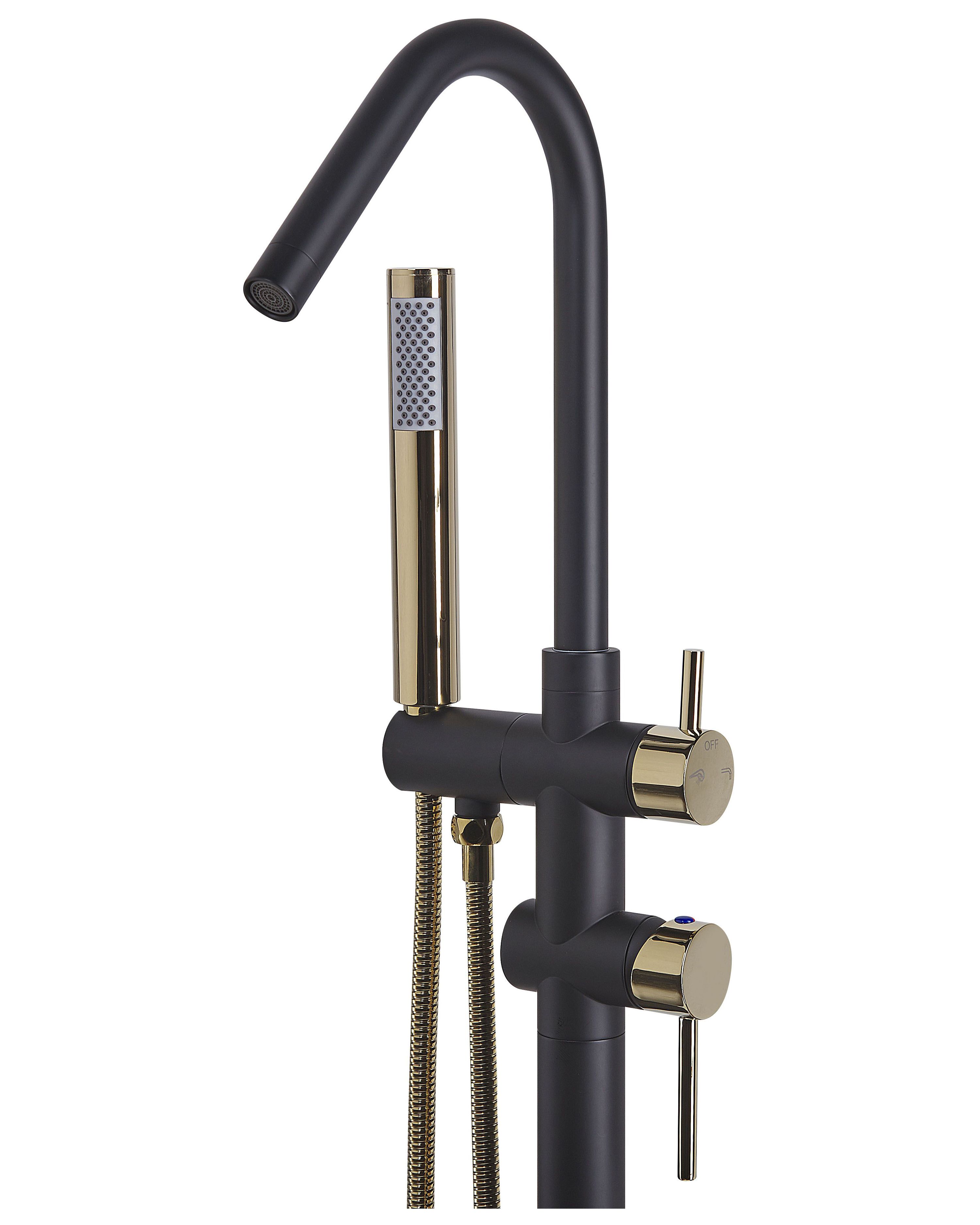 Freestanding Bath Mixer Tap Black Gold VICTORIA Beliani.co.uk