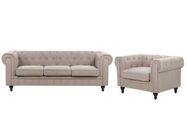 Conjunto de sofás com 4 lugares em tecido taupe CHESTERFIELD