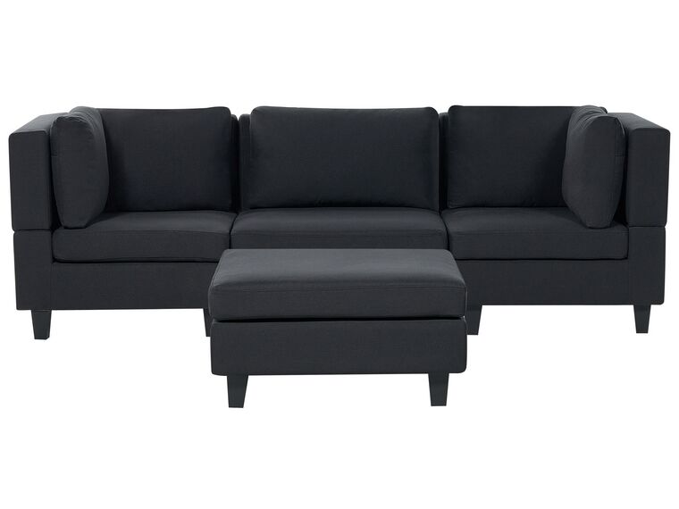 Háromszemélyes kombinálható fekete kárpitozott kanapé ottománnal UNSTAD_893490