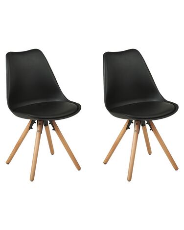 Set di 2 sedie in plastica nera e legno chiaro DAKOTA