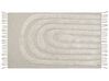 Teppich Baumwolle hellbeige 80 x 150 cm geometrisches Muster Fransen Kurzflor HAKKARI_848871