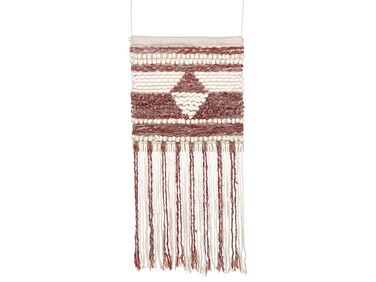 Wool Wall Hanging with Tassels Red and Beige SAIF 