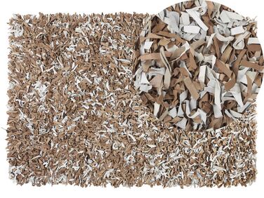 Teppich Leder braun / grau 140 x 200 cm Shaggy MUT