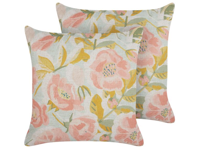 Set of 2 Cushions Floral Pattern 45 x 45 cm Pink and Blue ZAHRIYE_902141