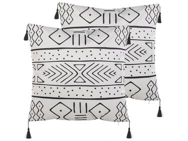 Set of 2 Velvet Cushions Geometric Pattern 45 x 45 cm White and Black SCHEFFLERA