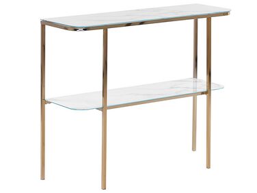 Skleněný konzolový stolek efekt bílého mramoru / zlatá CALVERT