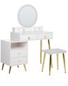Toaletní stolek se 6 zásuvkami a LED zrcadlem a stoličkou bílý/zlatý YVES_881919