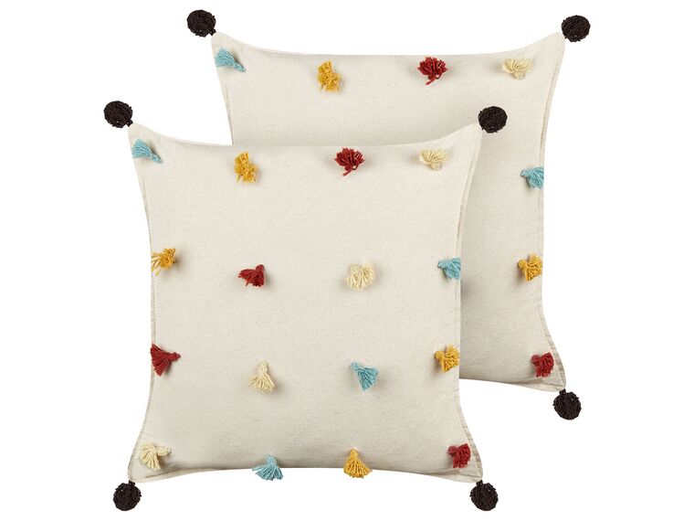 Set of 2 Cotton Cushions 45 x 45 cm Light Beige FUSSEL_913181