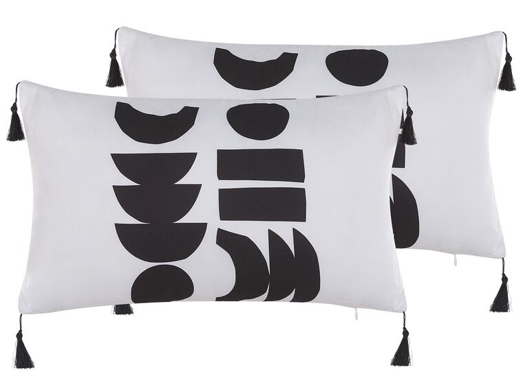 Set of 2 Cushions Geometric Pattern 30 x 50 cm White and Black LIRIOPE_815444
