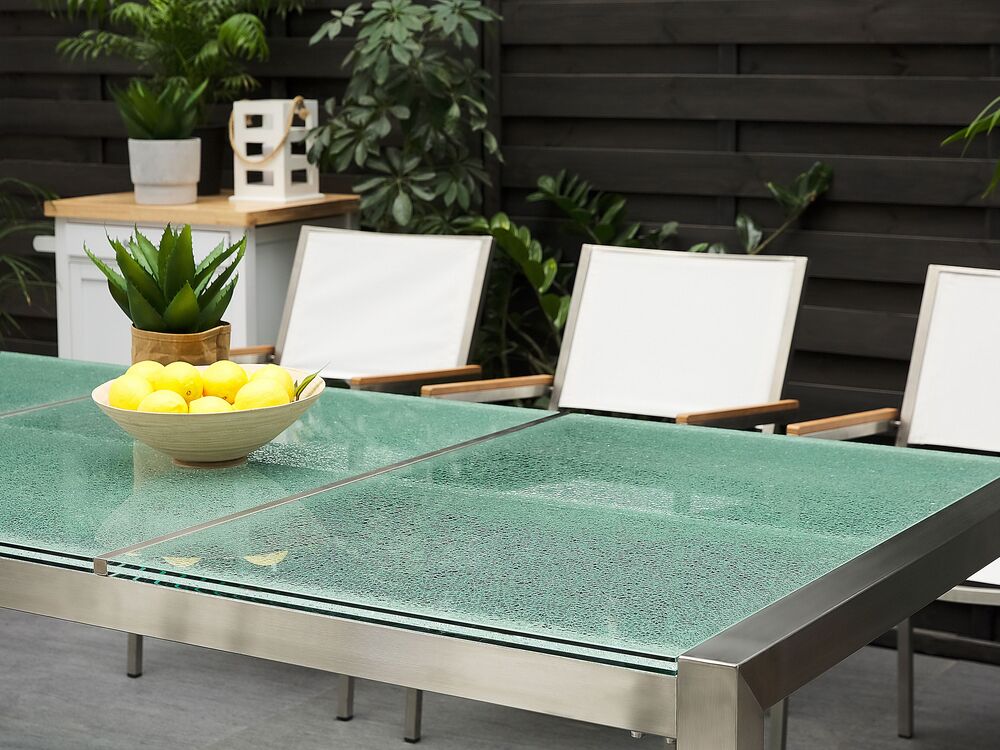 Ensemble de jardin table en verre 8 chaises beiges GROSSETO Beliani.fr