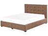 Fabric EU Double Size Bed with Storage Brown LA ROCHELLE_832995