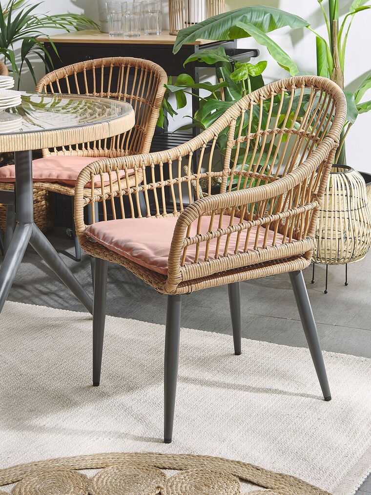 Gartenmöbel Set Rattan 6Sitzer Auflagen rosa ALIANO Beliani.ch