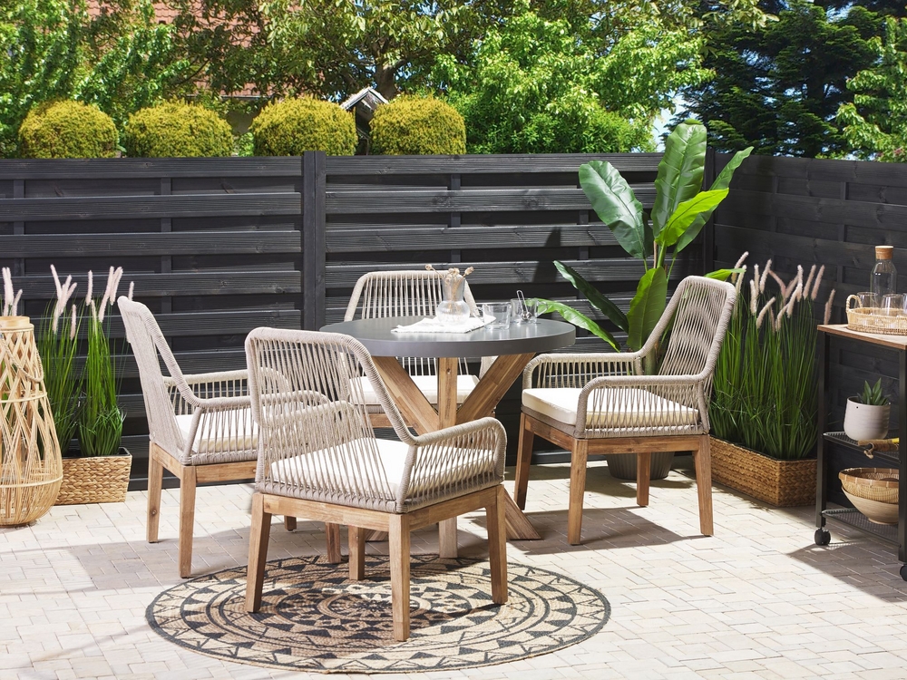 Gartenmöbel Set Faserzement grau ⌀ 90 cm 4-Sitzer Stühle beige OLBIA | 4-Fuß-Stühle