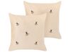 Set of 2 Embroidered Velvet Cushions Bees Motif 45 x 45 cm Beige TALINUM _857906