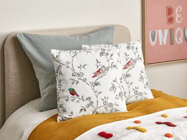 Set of 2 Cotton Cushions Embroidered Birds 45 x 45 cm White DILLENIA