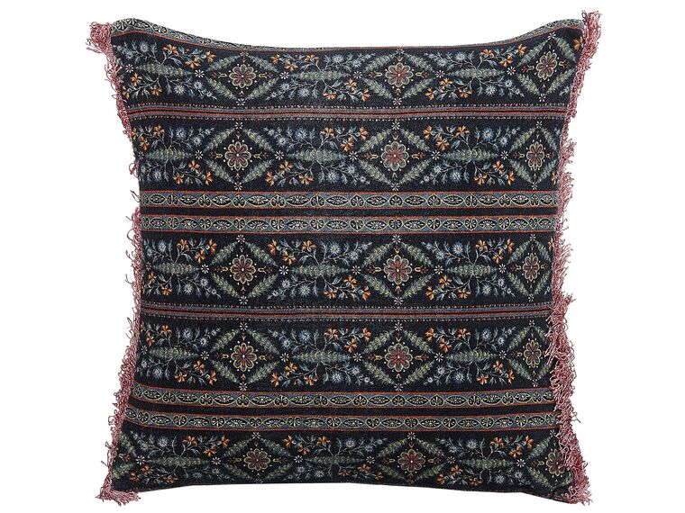 Velvet Fringed Cushion with Flower Pattern 45 x 45 cm Multicolour RUTA_838972