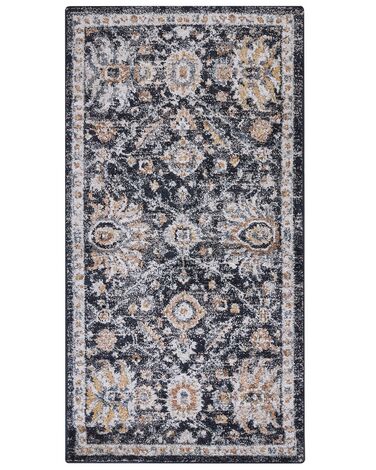 Teppich dunkelblau / beige 80 x 150 cm orientalisches Muster Kurzflor MALISHKA