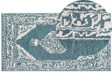 Teppich Wolle weiß / blau 80 x 150 cm GEVAS