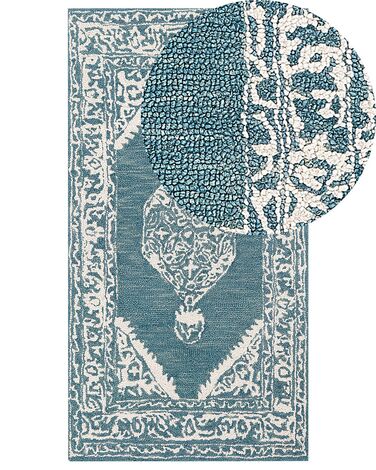 Vloerkleed wol wit/blauw 80 x 150 cm GEVAS